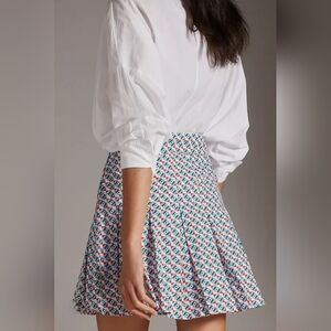 NWT Anthropologie Blue and White Pleated Skater Mini Skirt